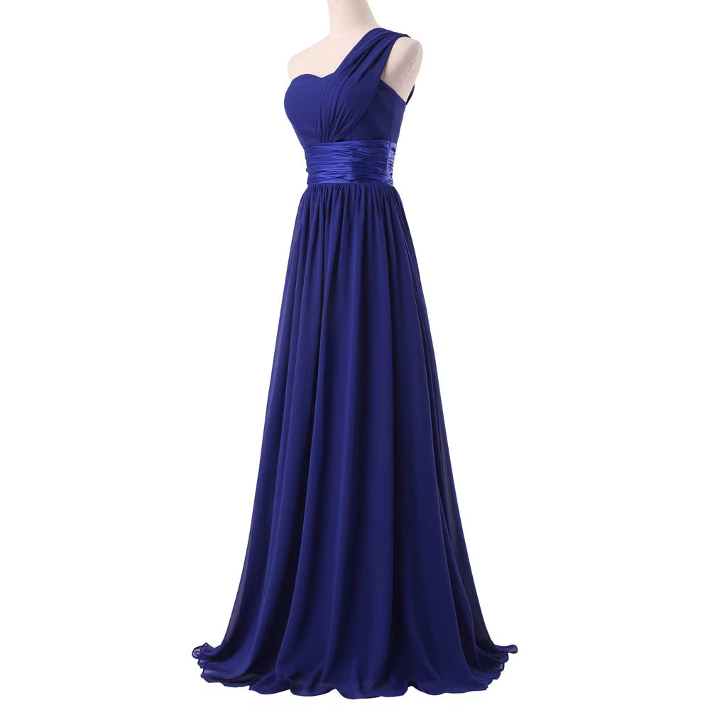 Buyishang A Line Chiffon One Shoulder Pleat Elegant Strapless Bridesmaid Dresses Wedding Party Formal Prom Evening Lace Up Back